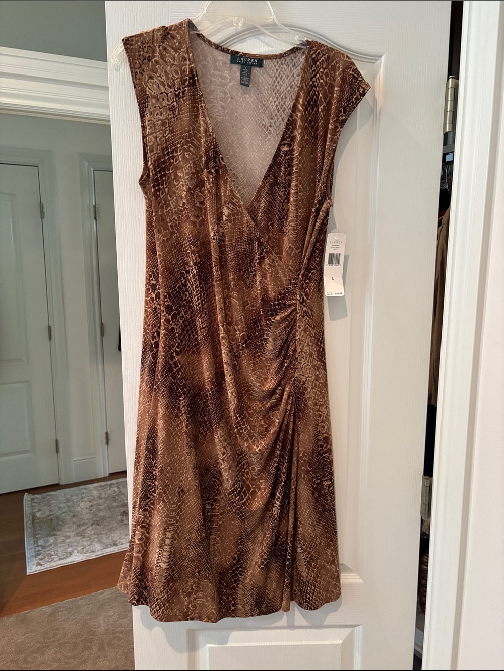 Lauren Ralph Lauren Brown Snake-Print Faux-Wrap Dress